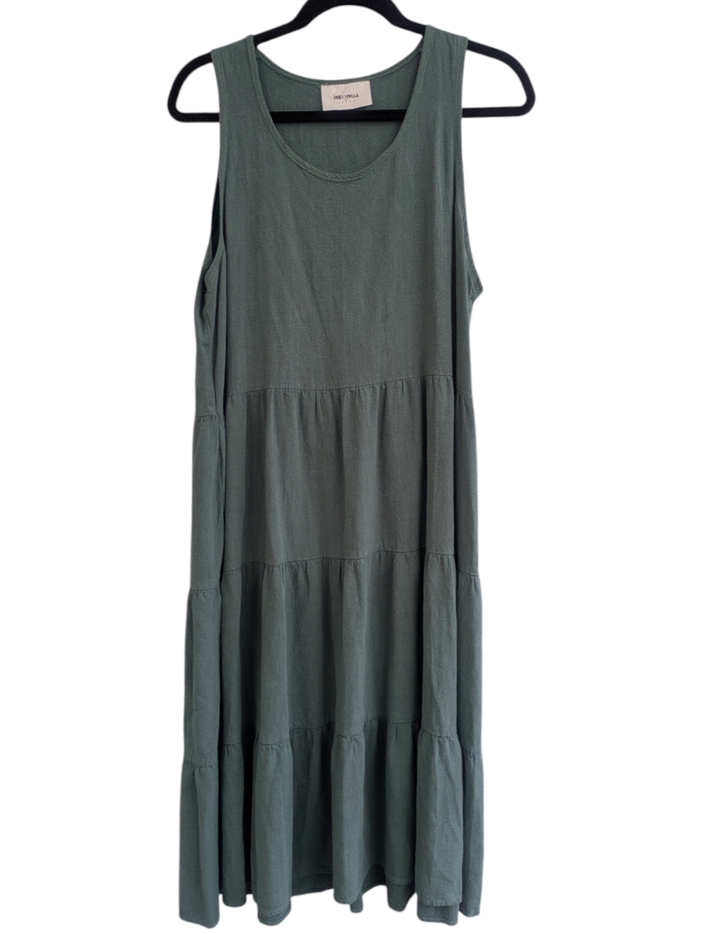 Meomua Green Linen Cotton Tiered Maxi Dress
